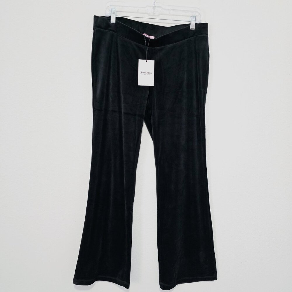 Juicy Couture Velour Flare Track Pants Black Y2K Size L NWT